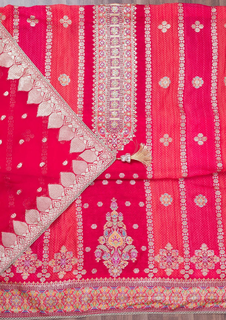 Red Cutdana Tissue Unstitched Salwar Suit-Koskii