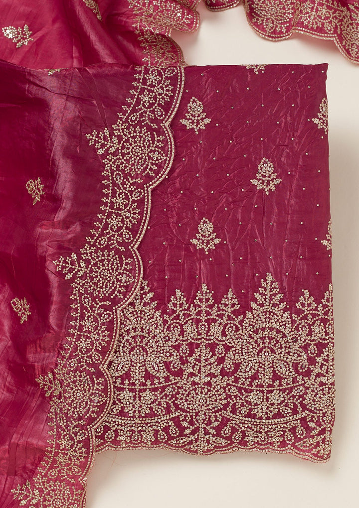 Wine Threadwork Tissue Unstitched Salwar Suit-koskii