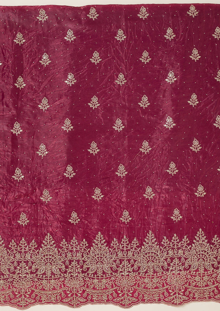 Wine Threadwork Tissue Unstitched Salwar Suit-koskii