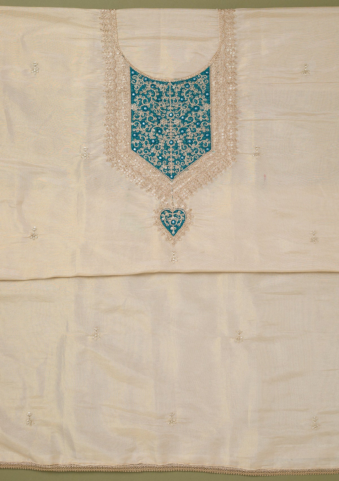 Beige Zariwork Tissue Unstitched Salwar Suit-koskii