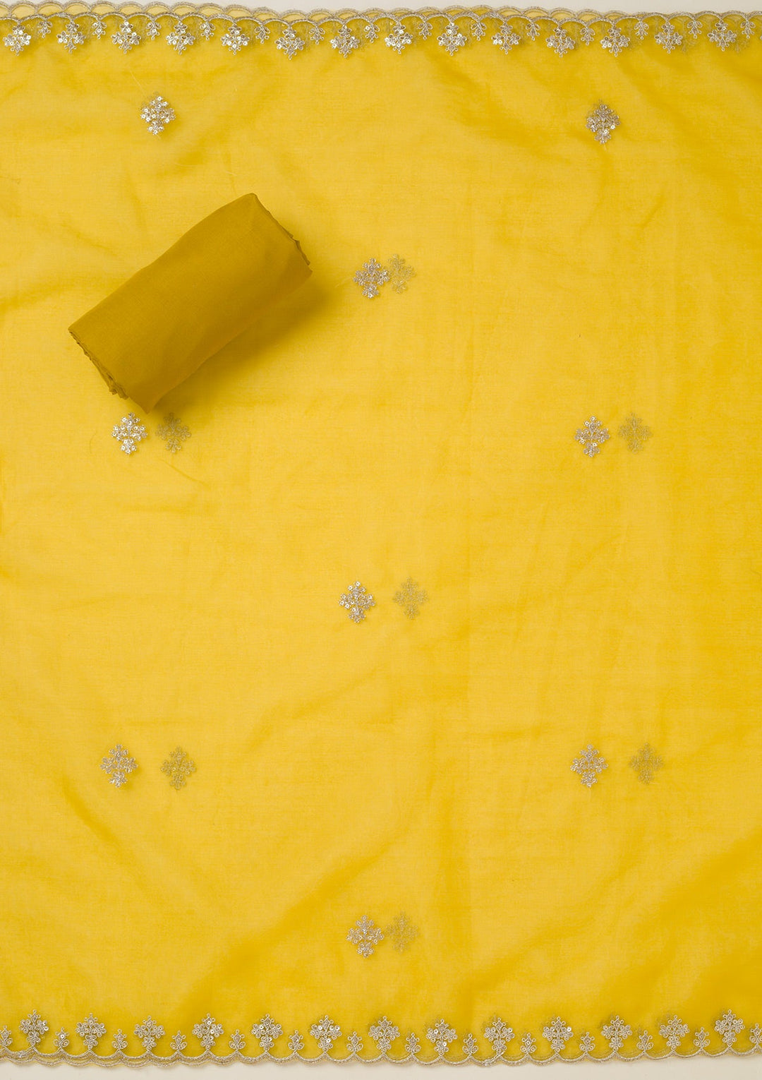 Mustard Zariwork Organza Unstitched Salwar Suit-koskii