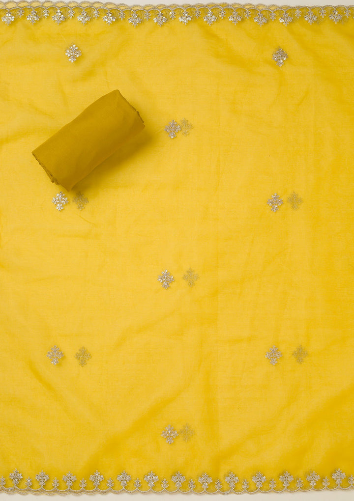 Mustard Zariwork Organza Unstitched Salwar Suit-koskii