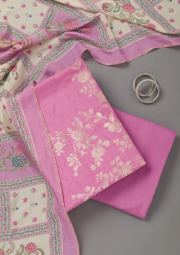 Lavender Zariwork Art Silk Unstitched Salwar Suit- koskii