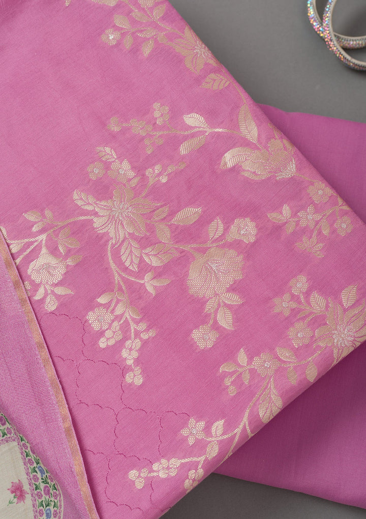 Lavender Zariwork Art Silk Unstitched Salwar Suit- koskii