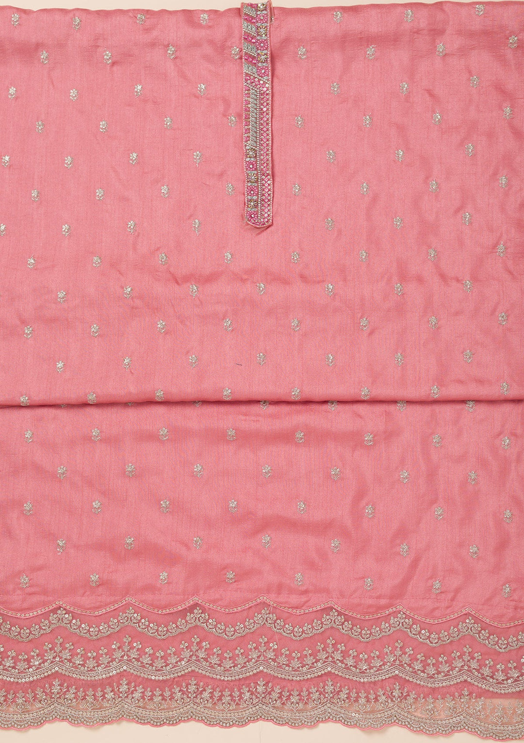 Peach Cording Soft Raw Silk Unstitched Salwar Suit- koskii