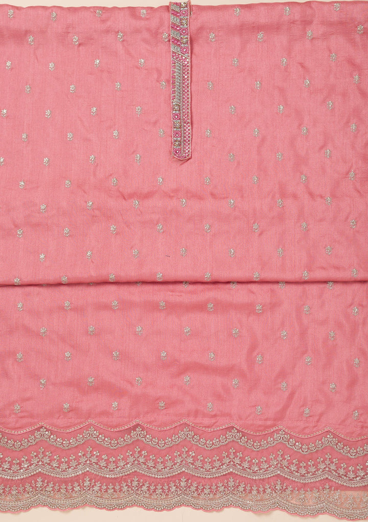 Peach Cording Soft Raw Silk Unstitched Salwar Suit- koskii