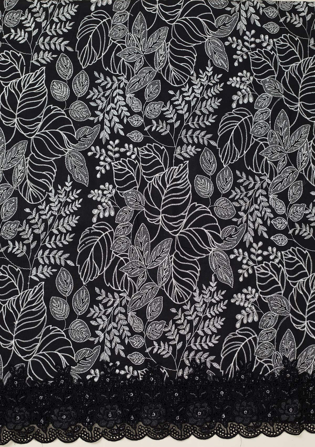 Black Threadwork Cotton Unstitched Salwar Suit-koskii