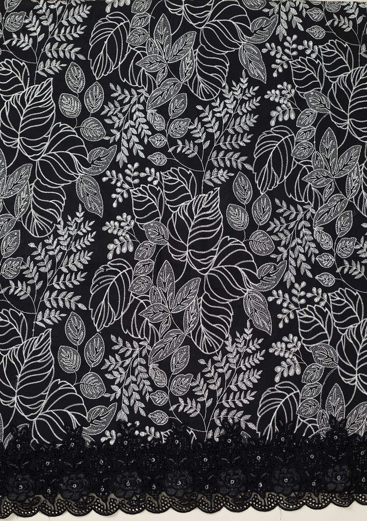 Black Threadwork Cotton Unstitched Salwar Suit-koskii
