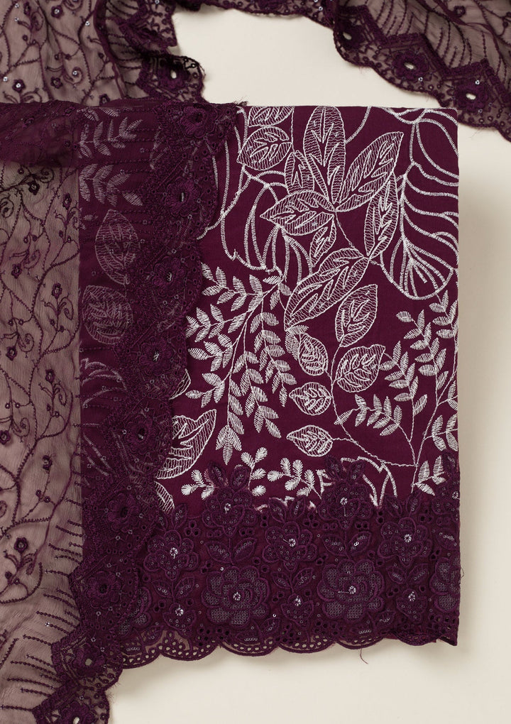 Wine Threadwork Cotton Unstitched Salwar Suit-koskii