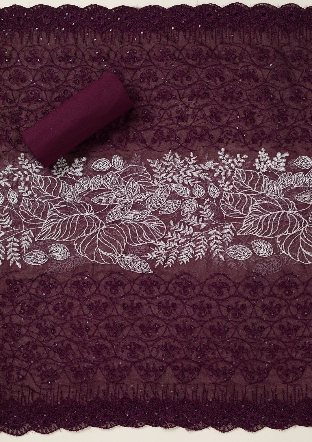 Wine Threadwork Cotton Unstitched Salwar Suit-koskii