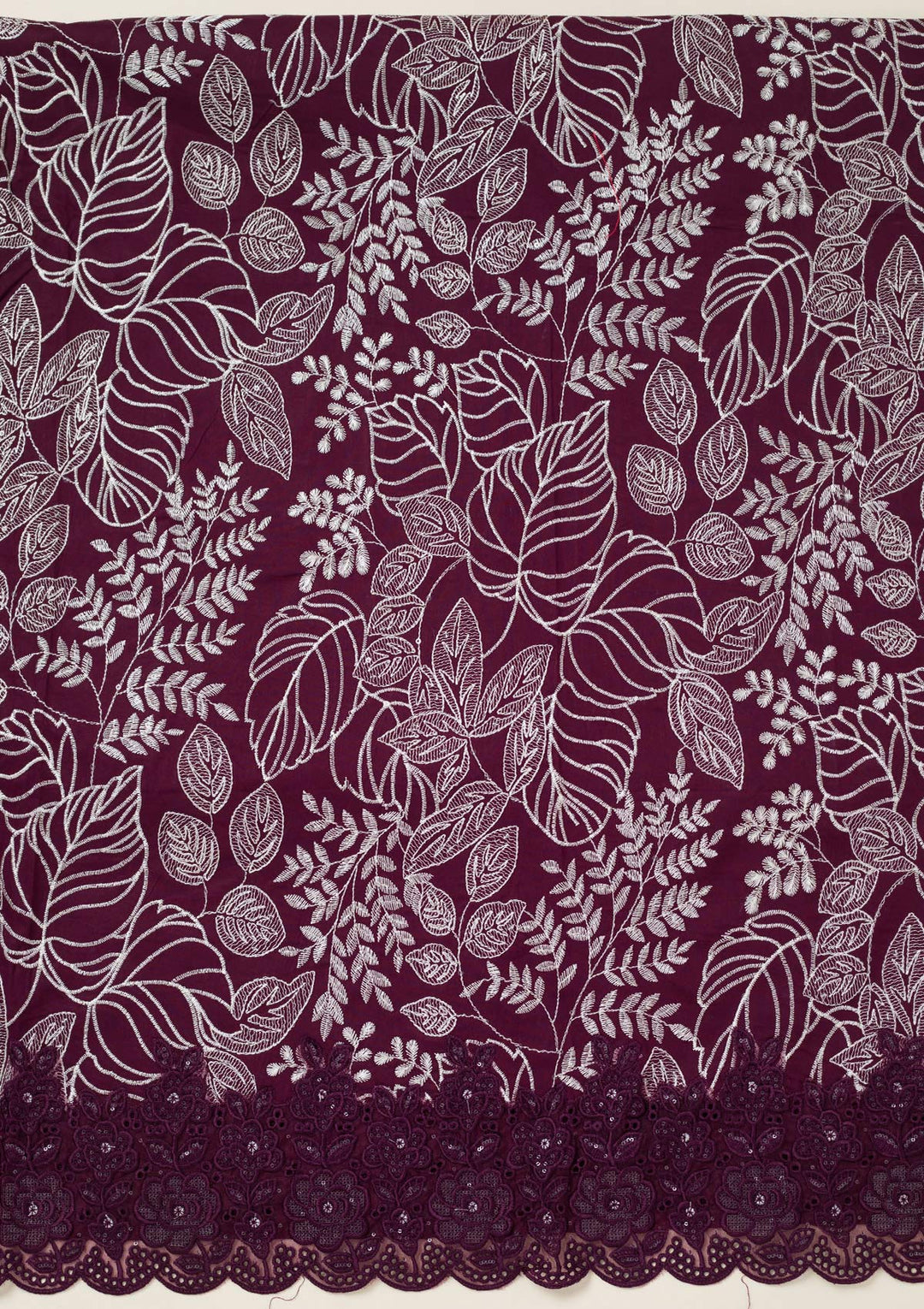 Wine Threadwork Cotton Unstitched Salwar Suit-koskii