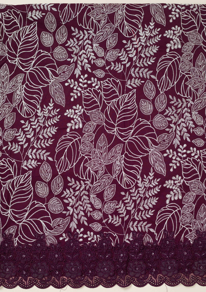 Wine Threadwork Cotton Unstitched Salwar Suit-koskii