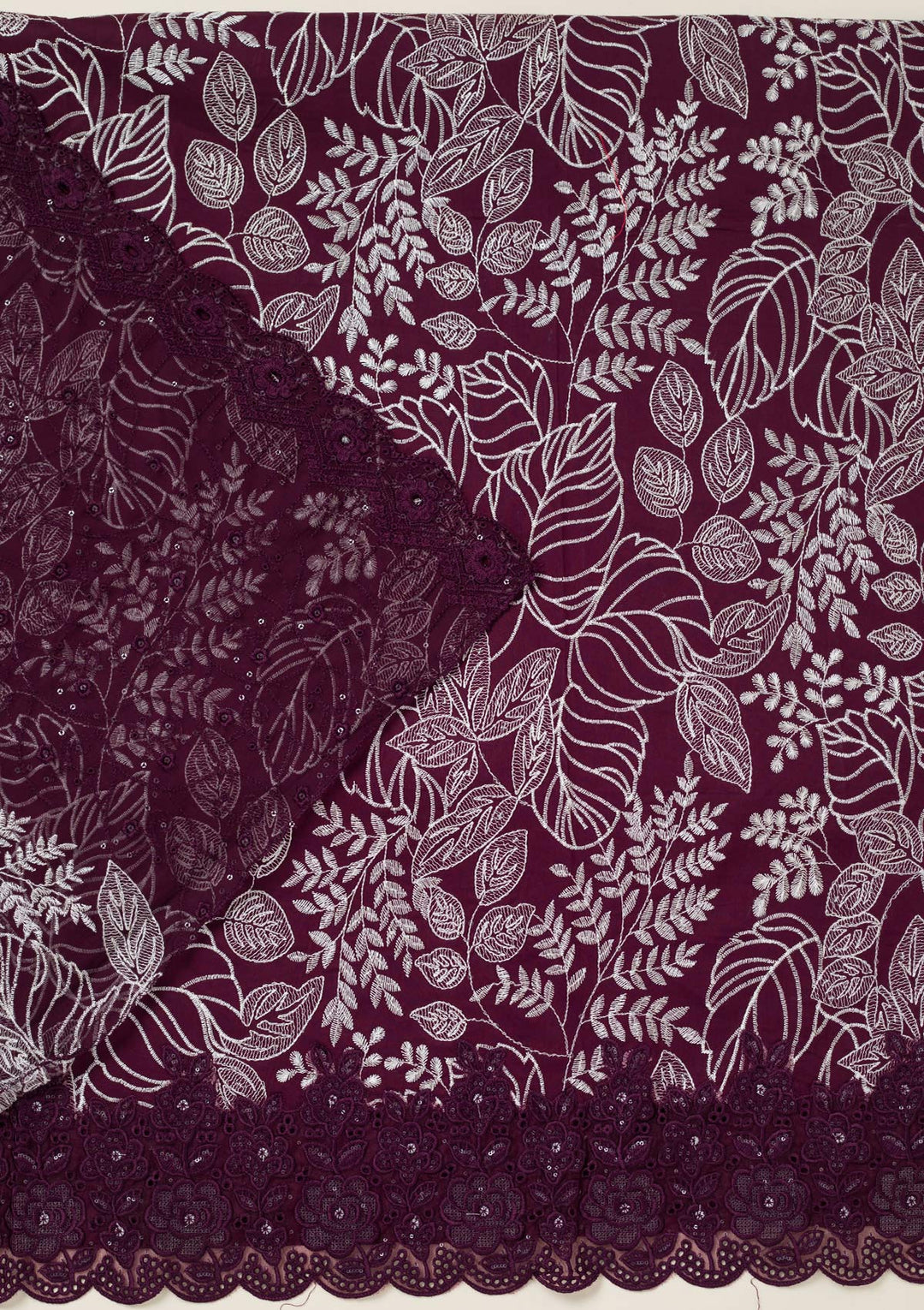 Wine Threadwork Cotton Unstitched Salwar Suit-koskii