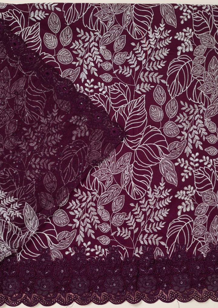 Wine Threadwork Cotton Unstitched Salwar Suit-koskii