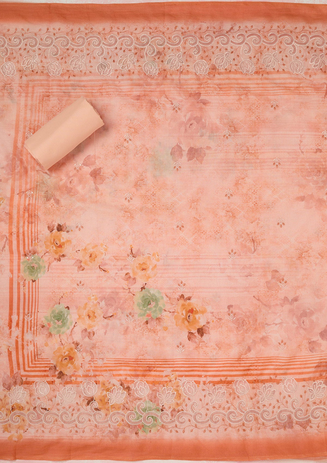 Beige Cording Chinon Readymade salwar suit-koskii