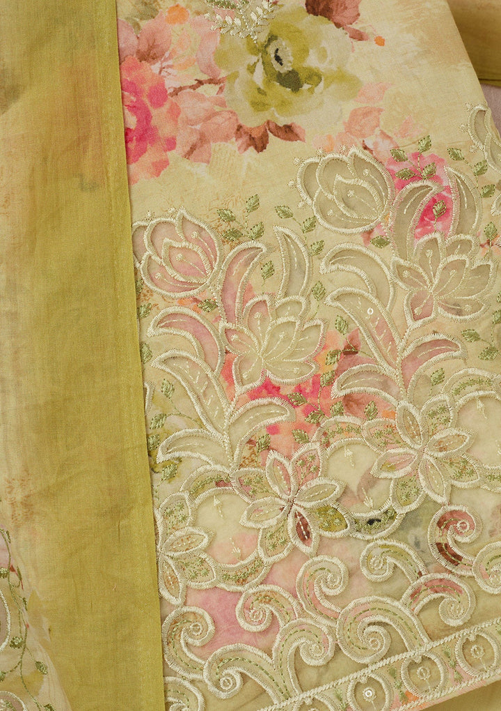 Rama Green Zariwork (Gold) Chinon Readymade salwar suit-koskii