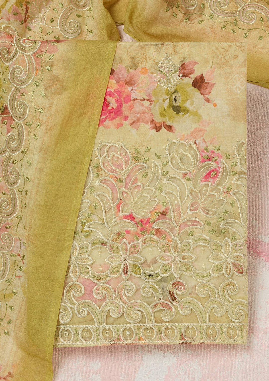 Rama Green Zariwork (Gold) Chinon Readymade salwar suit-koskii