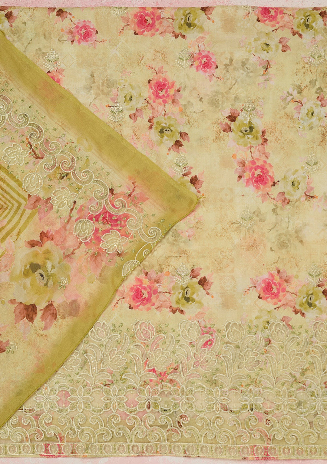 Rama Green Zariwork (Gold) Chinon Readymade salwar suit-koskii