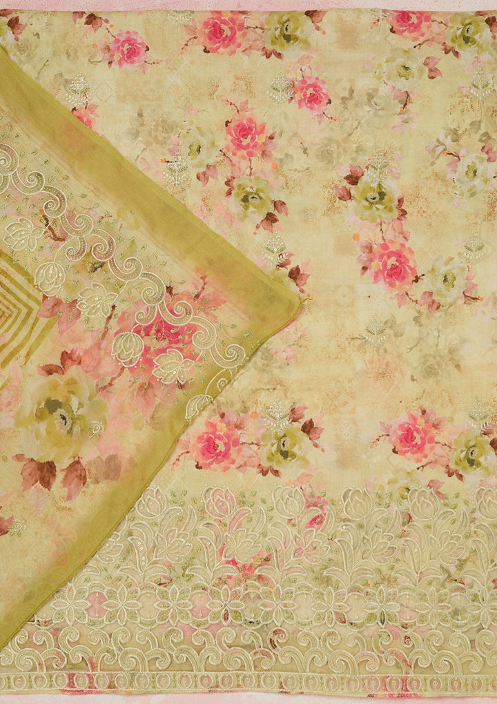 Rama Green Zariwork (Gold) Chinon Readymade salwar suit-koskii