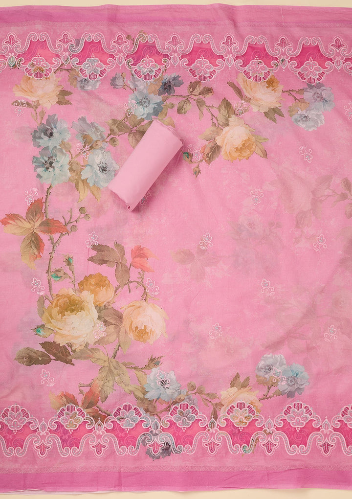 Onion Pink Threadwork Cotton Unstitched Salwar Suit-koskii