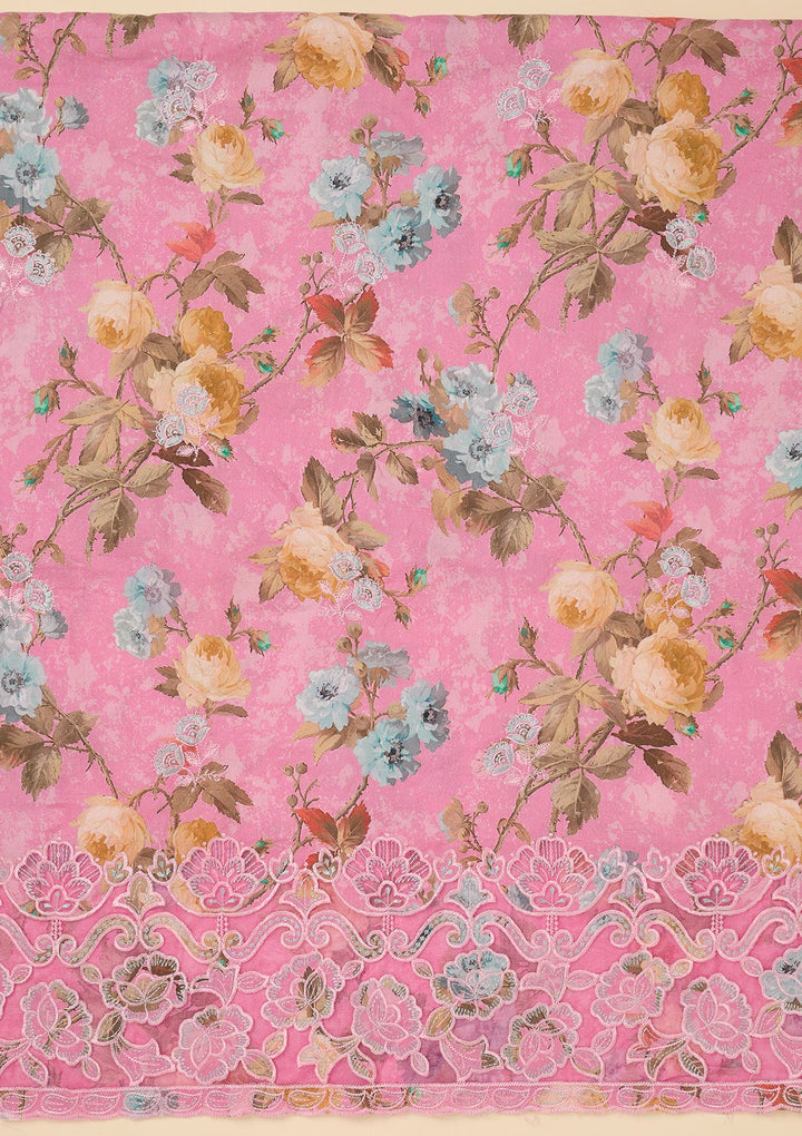 Onion Pink Threadwork Cotton Unstitched Salwar Suit-koskii