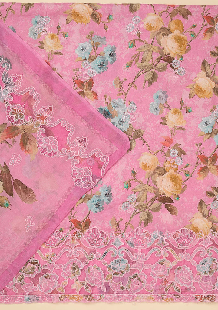 Onion Pink Threadwork Cotton Unstitched Salwar Suit-koskii