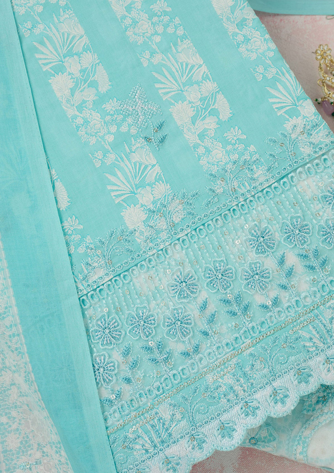 Onion Pink Cording Dola Silk Readymade salwar suit-koskii