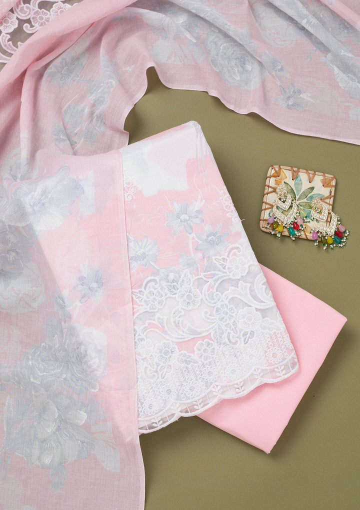 Pink Threadwork Cotton Unstitched Salwar Suit-koskii