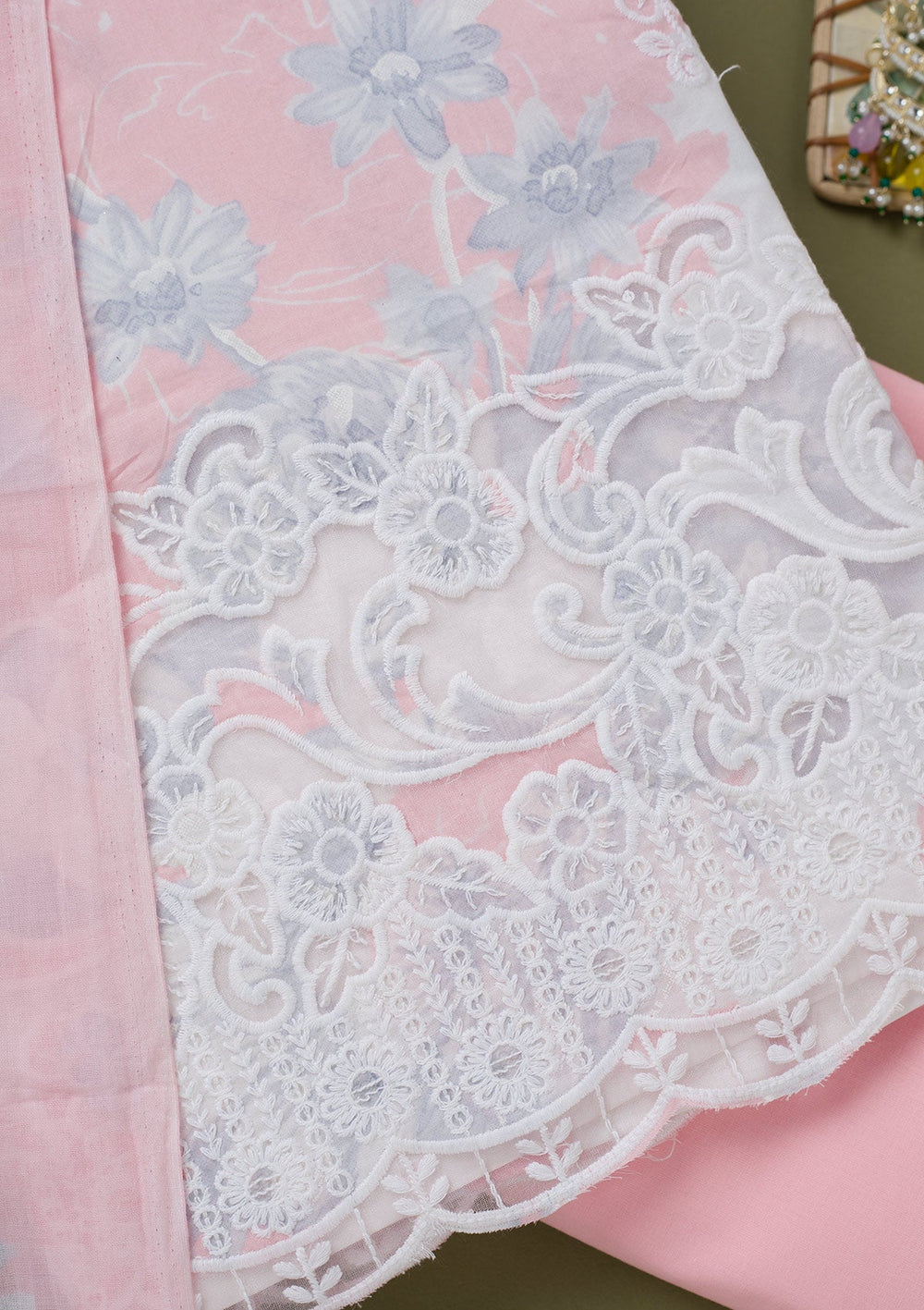 Pink Threadwork Cotton Unstitched Salwar Suit-koskii