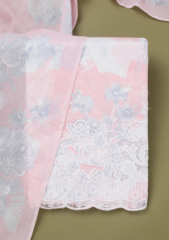 Pink Threadwork Cotton Unstitched Salwar Suit-koskii