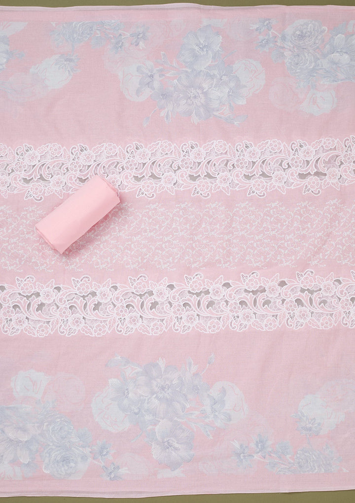 Pink Threadwork Cotton Unstitched Salwar Suit-koskii