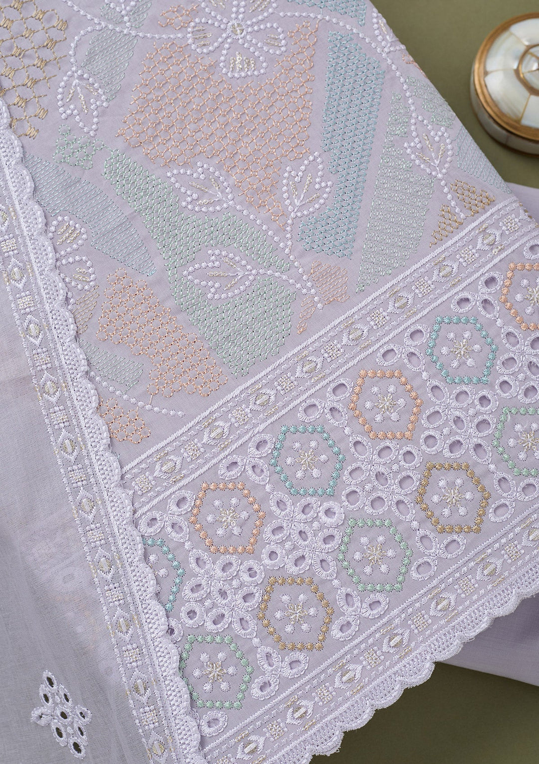 Lavender Threadwork Cotton Unstitched Salwar Suit-koskii