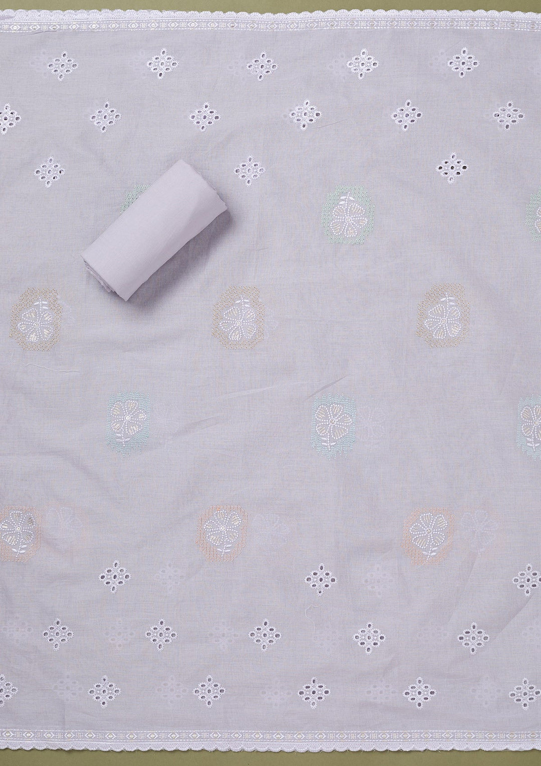 Lavender Threadwork Cotton Unstitched Salwar Suit-koskii