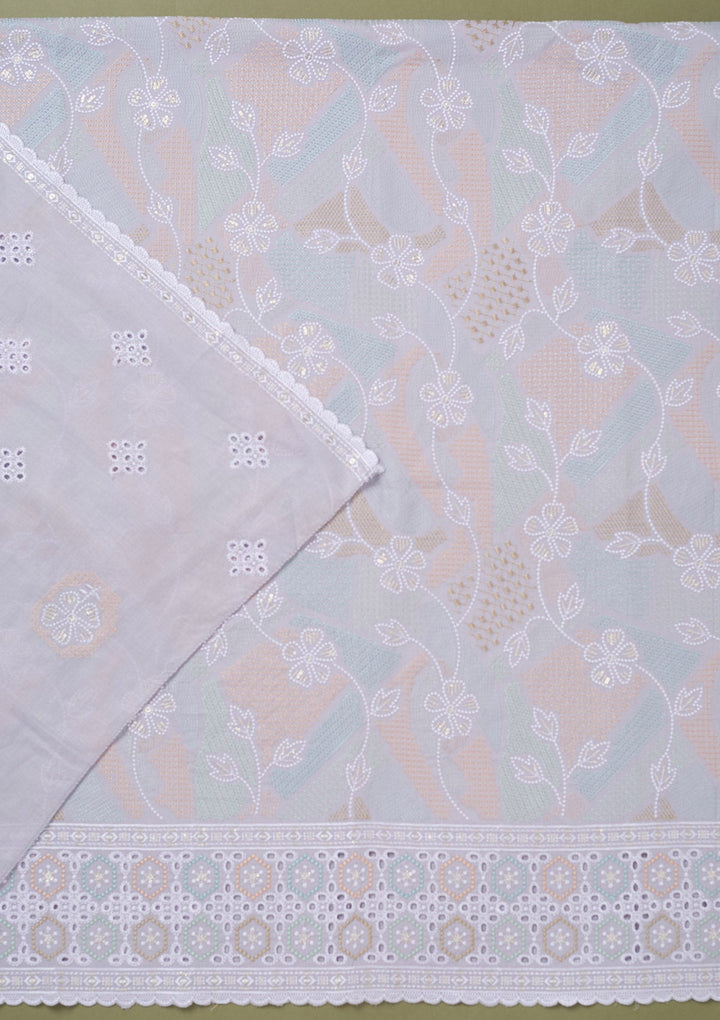 Lavender Threadwork Cotton Unstitched Salwar Suit-koskii