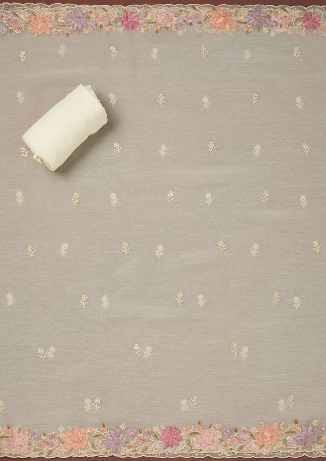 Off White Threadwork Georgette Unstitched Salwar Suit-Koskii