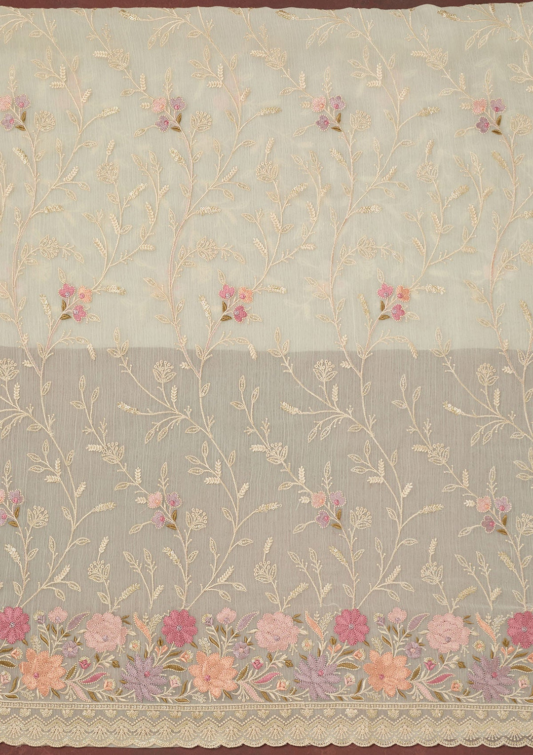 Off White Threadwork Georgette Unstitched Salwar Suit-Koskii