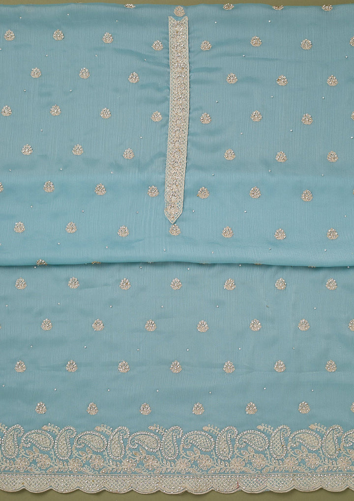Sky Blue Cording Chinon Unstitched Salwar Suit-koskii
