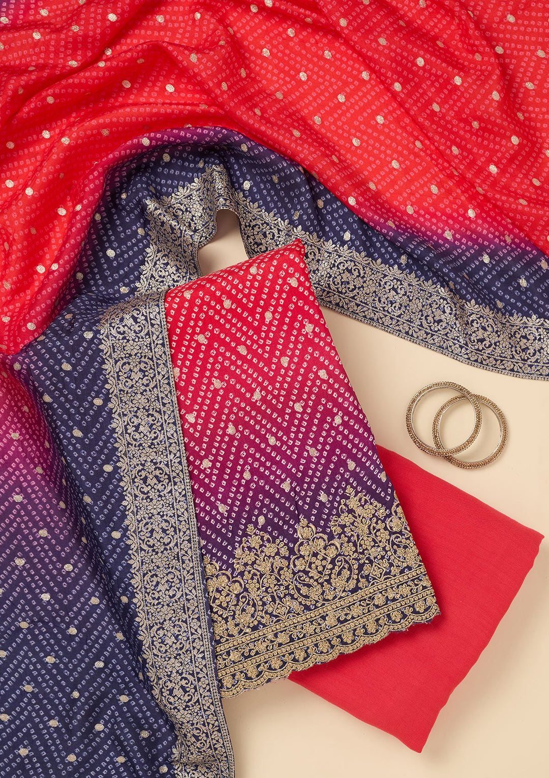 Rani Pink Zariwork Dola Silk Unstitched Salwar Suit-koskii