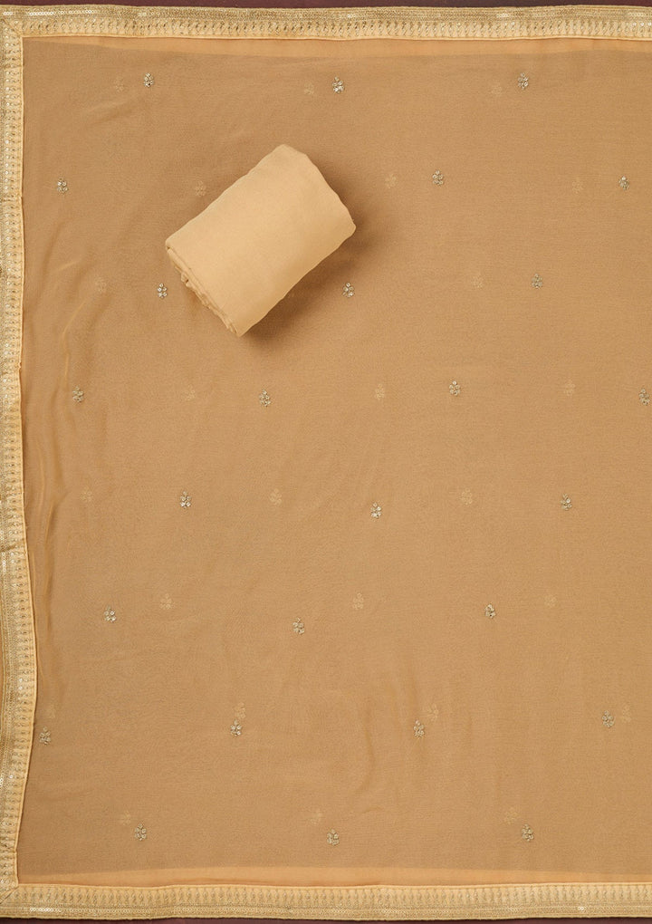 Cream Zariwork Dola Silk Unstitched Salwar Suit-koskii