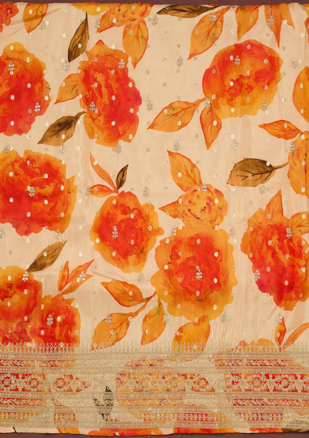 Cream Zariwork Dola Silk Unstitched Salwar Suit-koskii