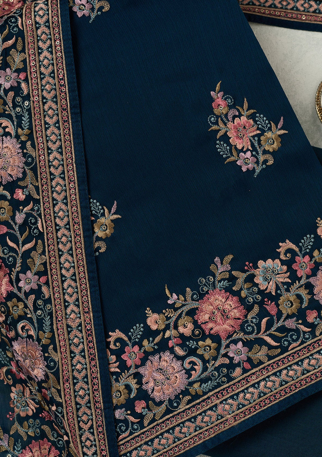 Navy Blue Kashmiri Chinon Unstitched Salwar Suit-koskii