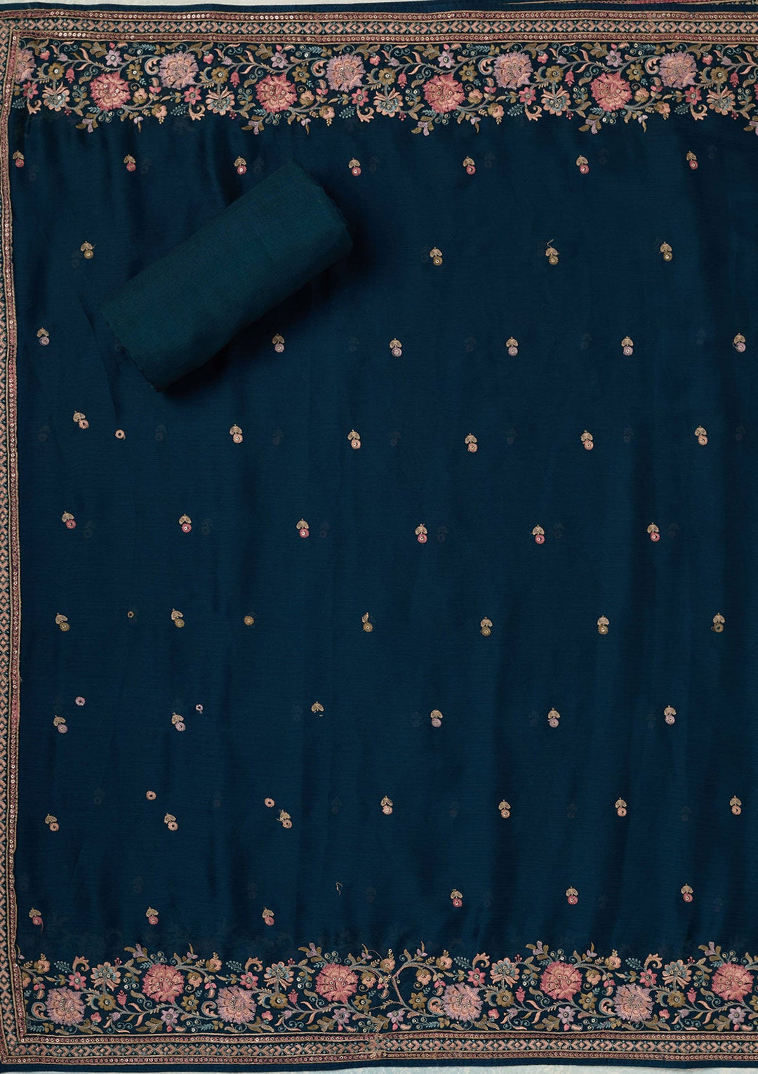 Navy Blue Kashmiri Chinon Unstitched Salwar Suit-koskii