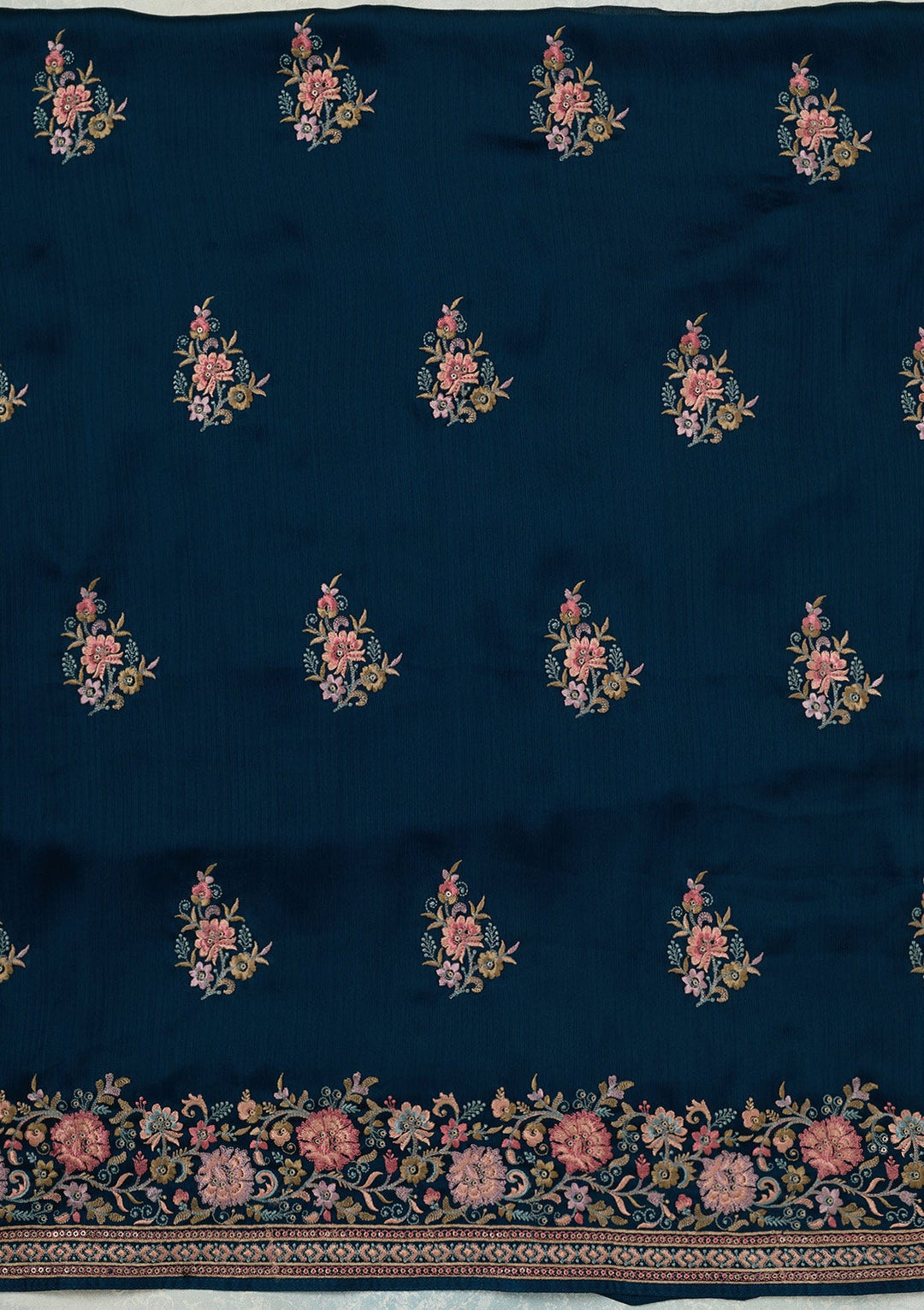 Navy Blue Kashmiri Chinon Unstitched Salwar Suit-koskii