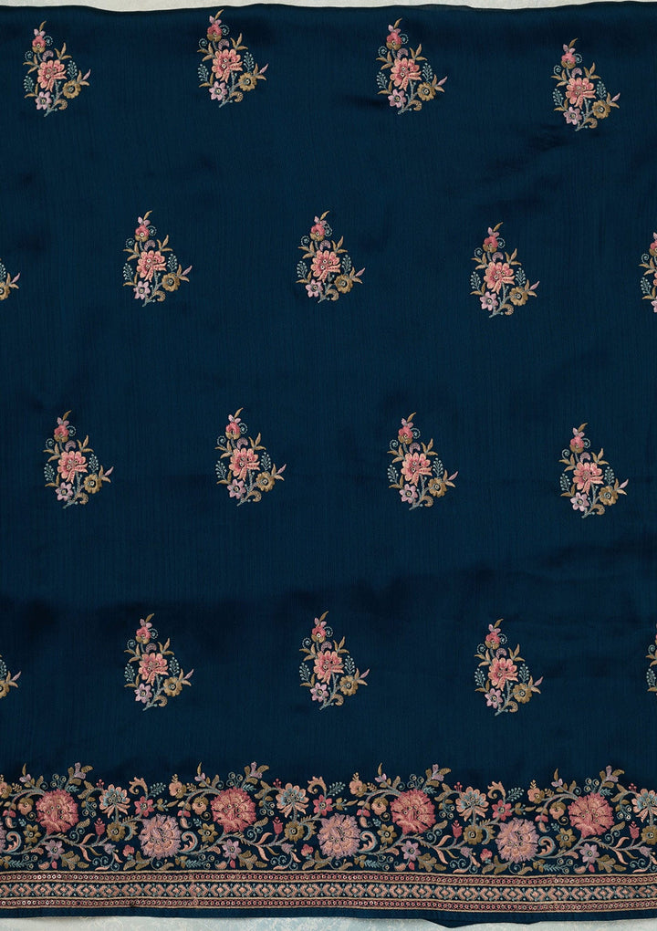 Navy Blue Kashmiri Chinon Unstitched Salwar Suit-koskii