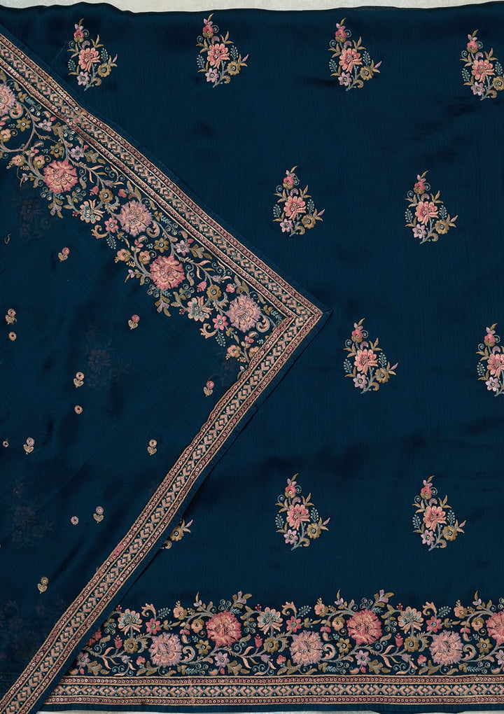 Navy Blue Kashmiri Chinon Unstitched Salwar Suit-koskii