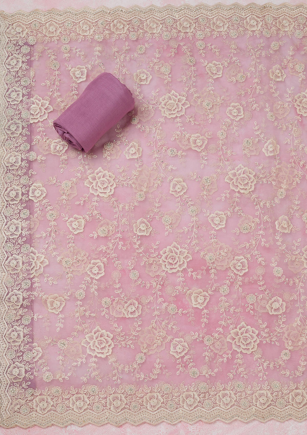 Lavender Threadwork Semi Crepe Unstitched Salwar Suit-koskii