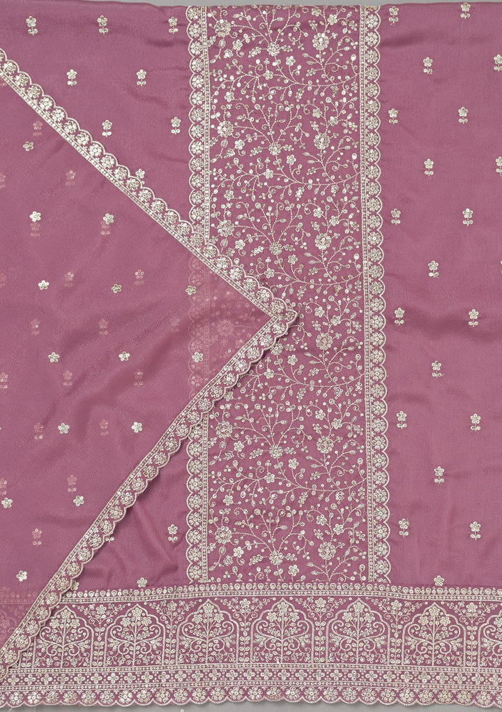 Mauve Zariwork Georgette Unstitched Salwar Suit-koskii