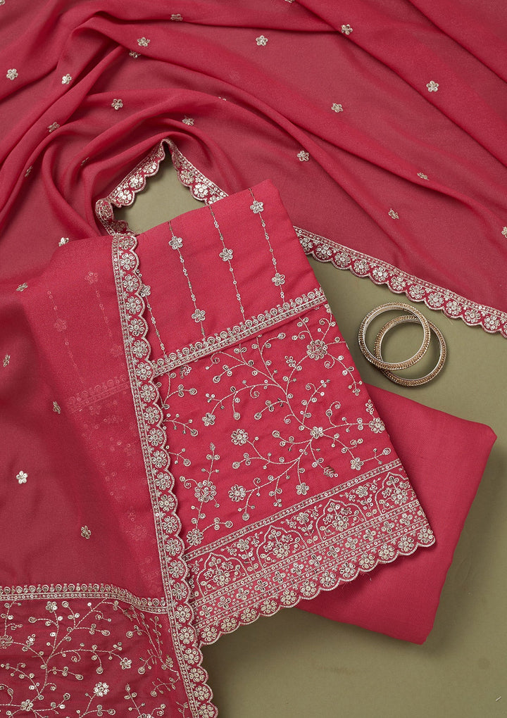 Onion Pink Zariwork Georgette Unstitched Salwar Suit-koskii