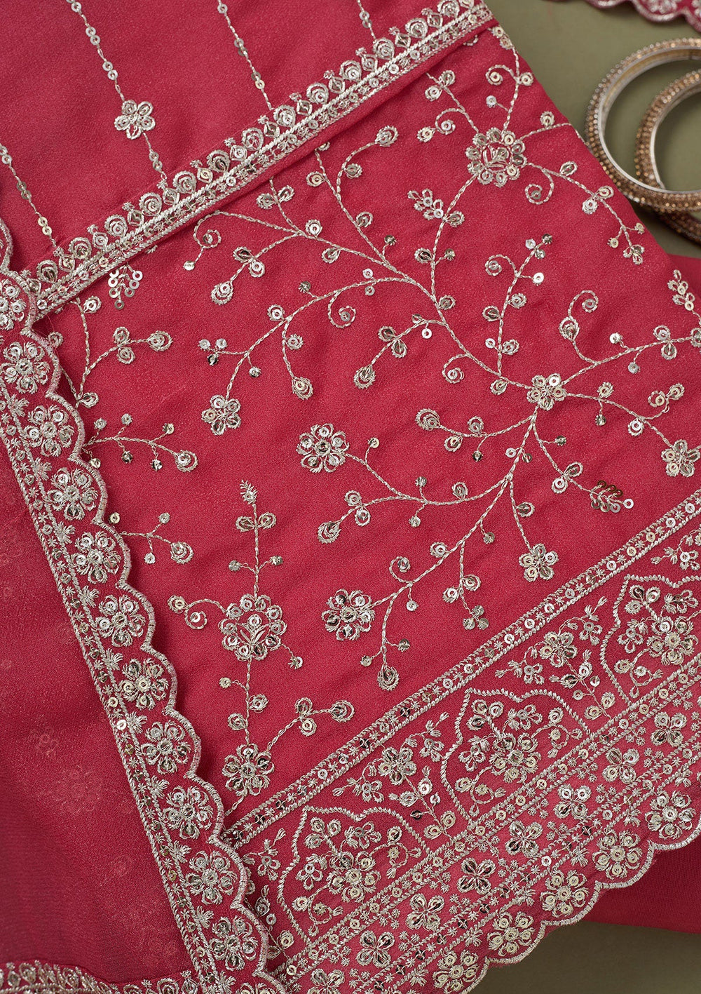 Onion Pink Zariwork Georgette Unstitched Salwar Suit-koskii
