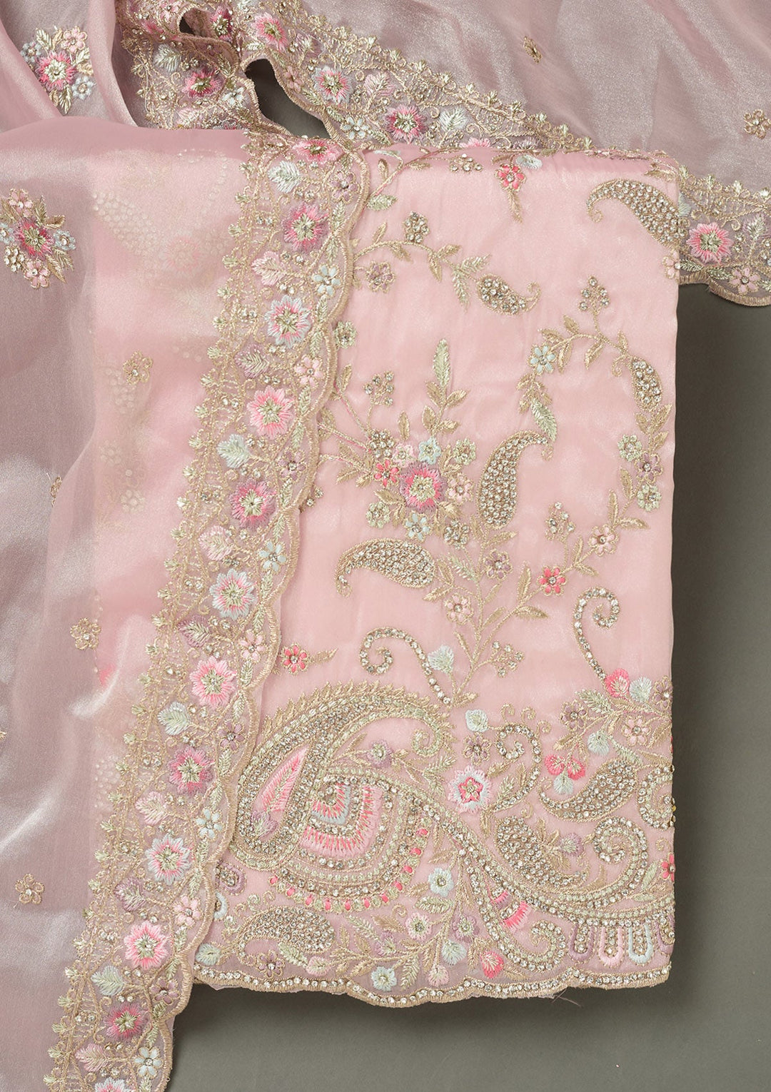 Pista Green Stonework (Gold) Tissue Saree-koskii